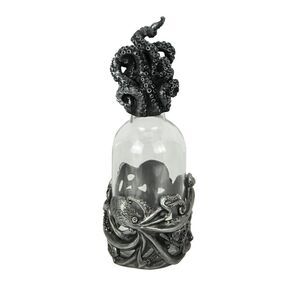Silver Resin And Glass Octopus Perfume Bottle With Tentacle Cap Decorative Jar